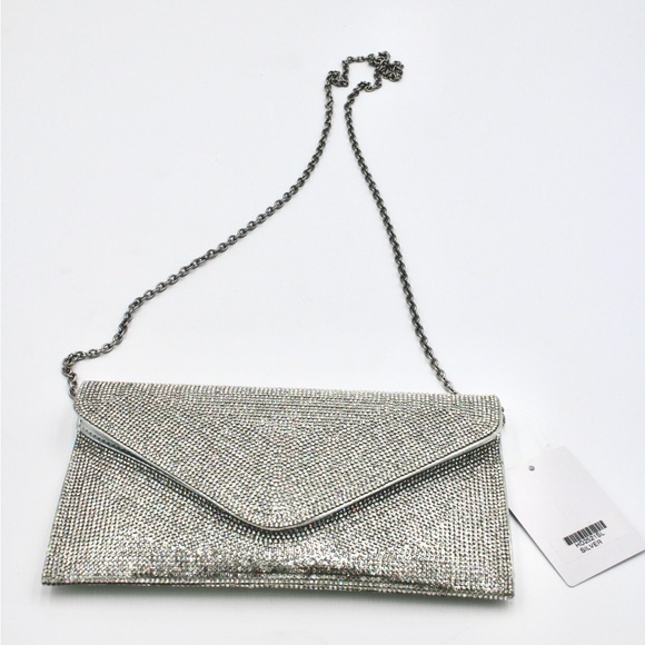 Silver Rhinestone clutch with removable silver chain snap closure - Picture 1 of 15
